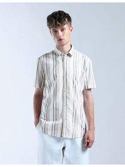 Flying Machine - Men White Vertical Striped Original Shirt