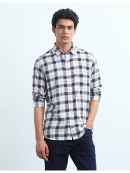 Flying Machine - Men Navy Blue Twill Tartan Checked Shirt