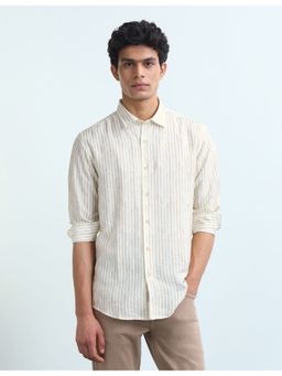 Flying Machine - Beige Vertical Striped Slim Fit Shirt