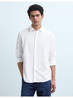 Flying Machine - White Twill Textured Shirt
