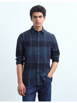 Flying Machine - Navy Blue Twill Tartan Checked Shirt