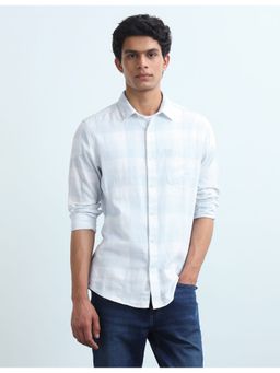 Flying Machine - Blue Dobby Tartan Checked Shirt