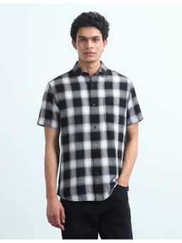 Flying Machine - Black Dobby Buffalo Checked Shirt