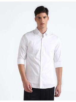 Flying Machine - White Solid Sateen Shirt