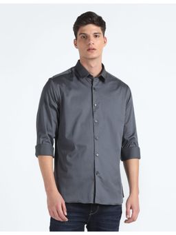 Flying Machine - Grey Solid Sateen Shirt