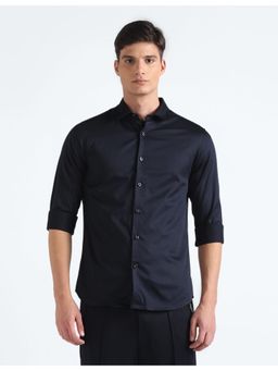 Flying Machine - Navy Blue Solid Sateen Shirt