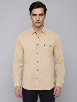 KUONS AVENUE - Men Paper Linen Cotton Beige Shirt