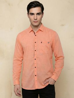 KUONS AVENUE - Men Paper Linen Cotton Coral Shirt