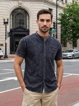 KUONS AVENUE - Men Charcoal Denim Shirt