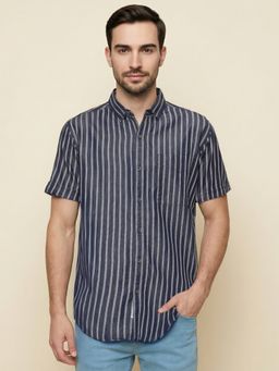 KUONS AVENUE - Men Denim Striped Blue Shirt