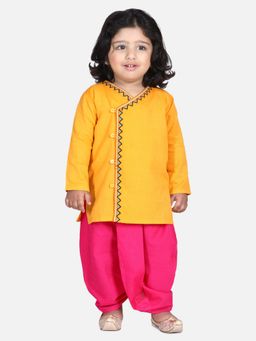 BownBee - Front Open Embroidered Kurta Dhoti for Boys- Yellow (Set of 2)