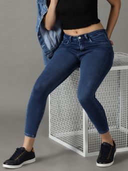 SHOWOFFFF - Women's Stretchable Clean Look Navy Blue Skinny Fit Jeans