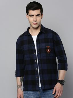 SHOWOFFFF - Mens Spread Collar Blue Checked Open Front Shacket