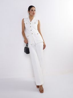 Powersutra - Women White Sleeveless Co-Ord Set