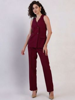 Powersutra - Women Burgundy Double Breasted Co-ord Set