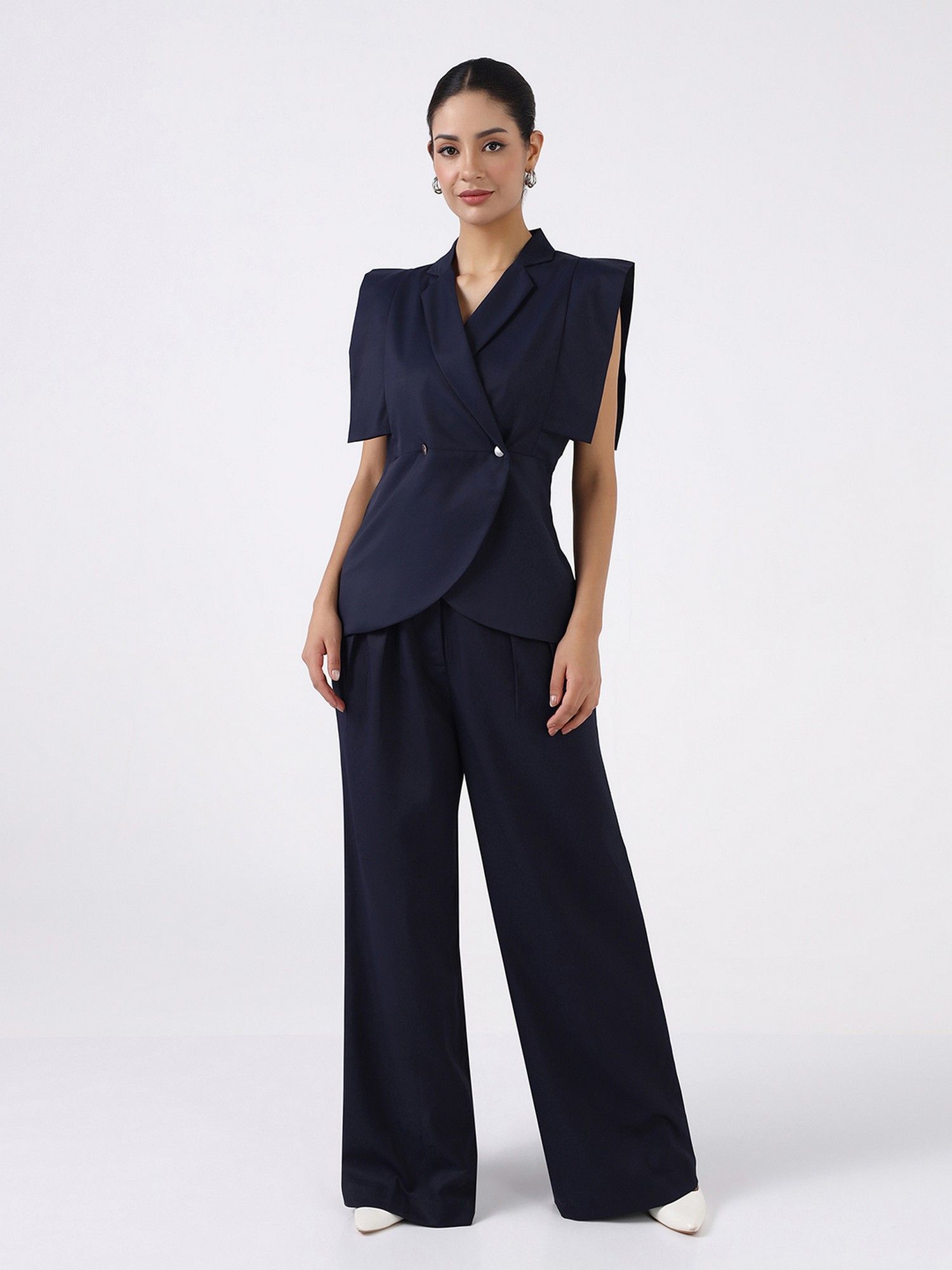 Women Navy Blue Boss Peplum Top and Pant
