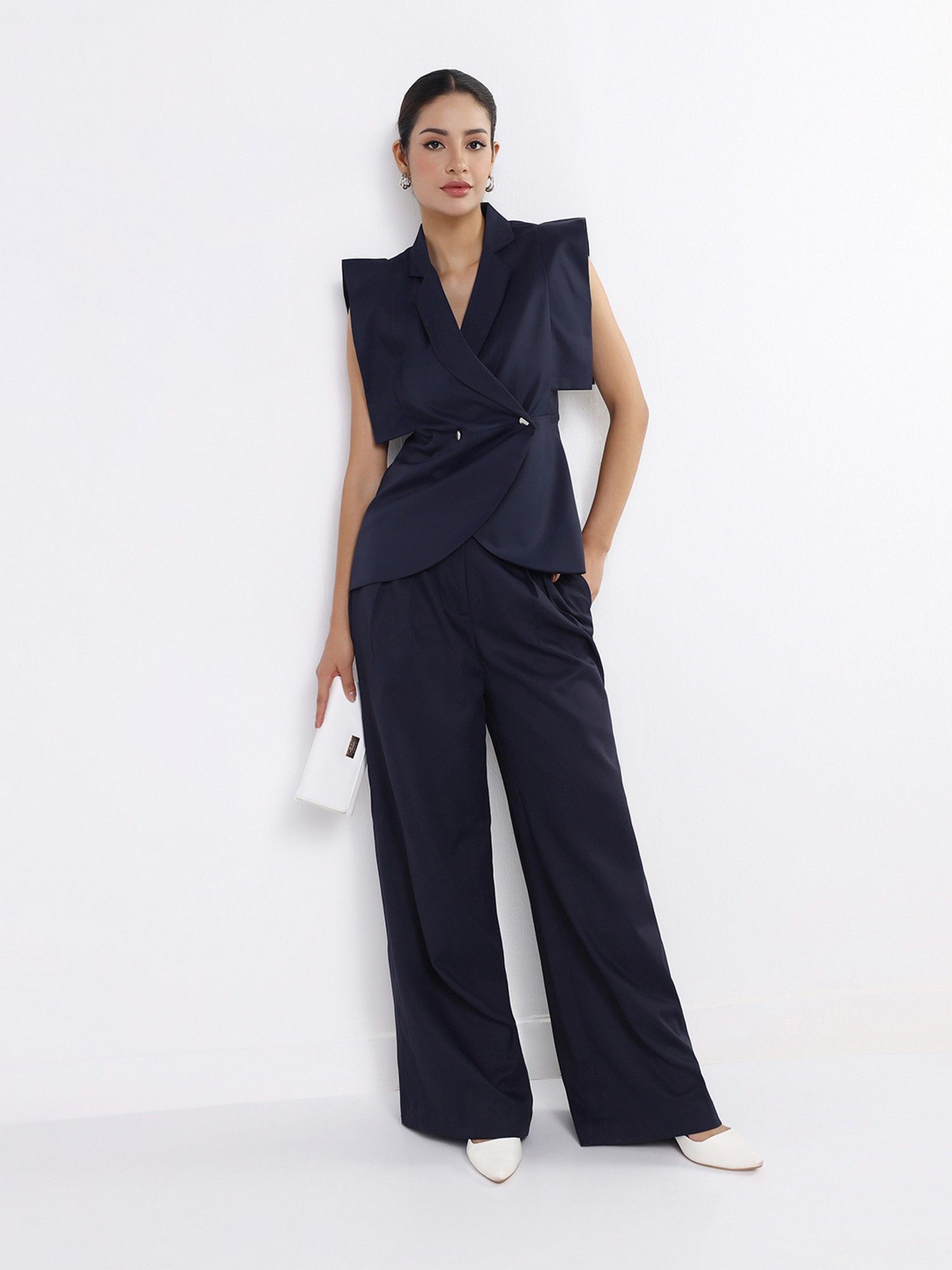 Women Navy Blue Boss Peplum Top and Pant