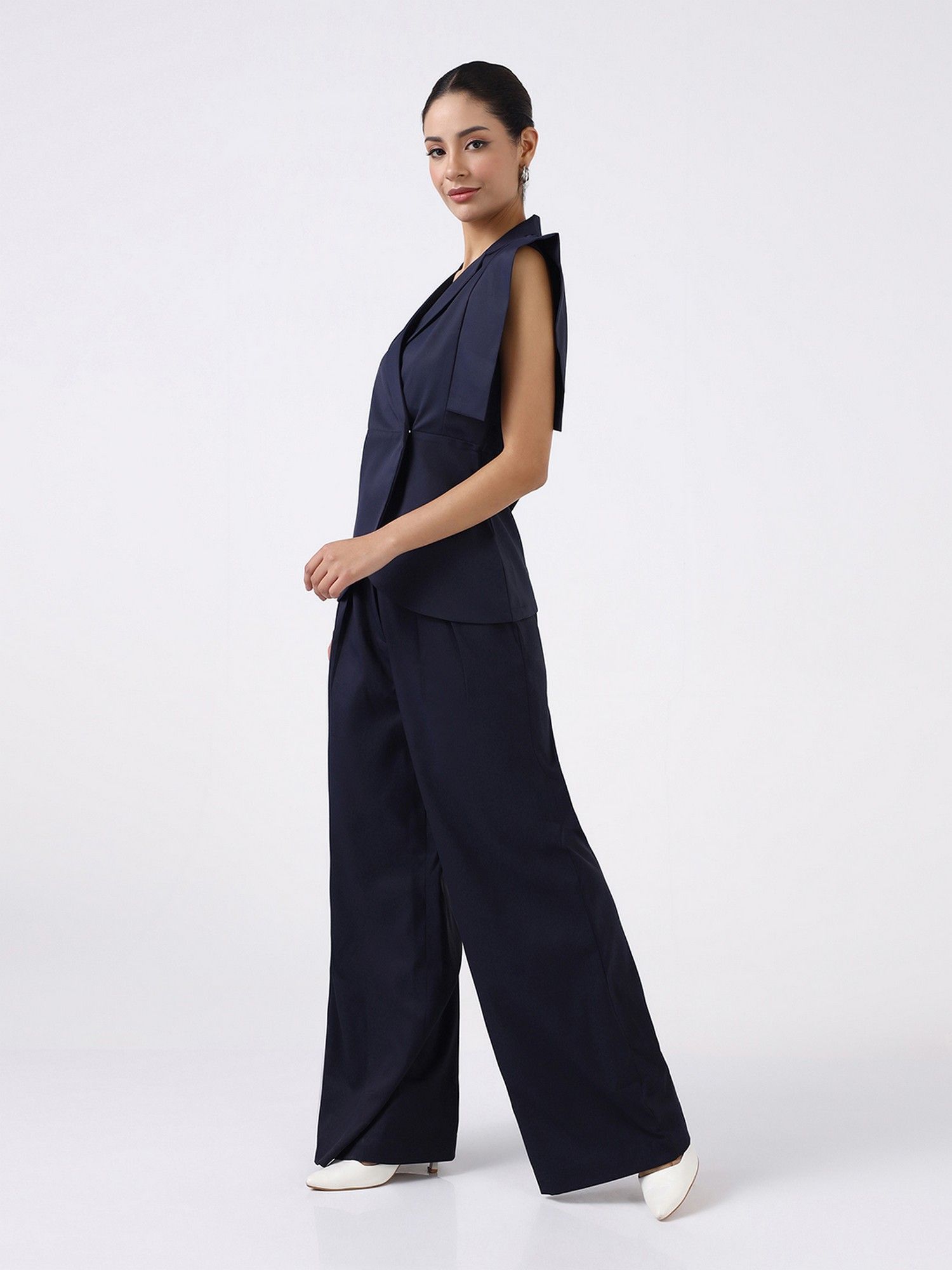 Women Navy Blue Boss Peplum Top and Pant