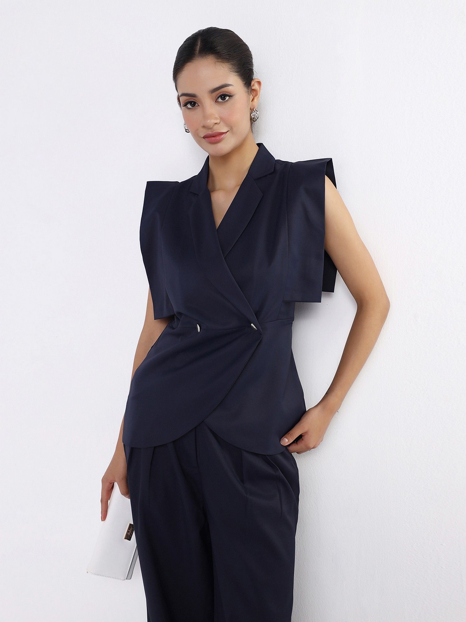 Women Navy Blue Boss Peplum Top and Pant