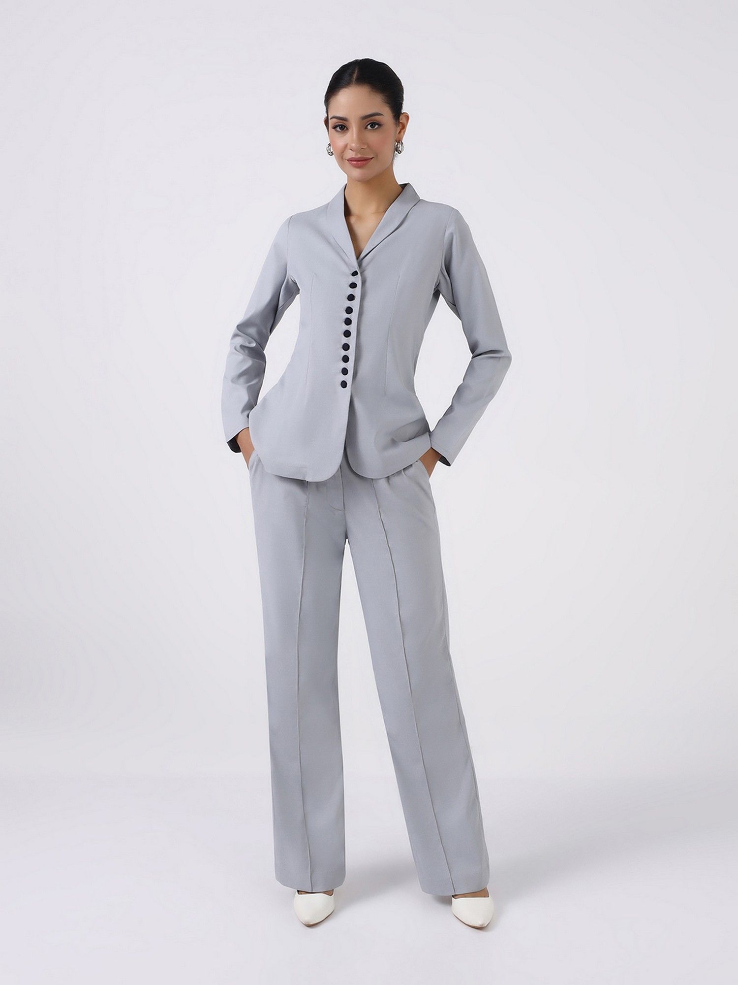 Women Silver Dust Grey Polyester Top and Pant