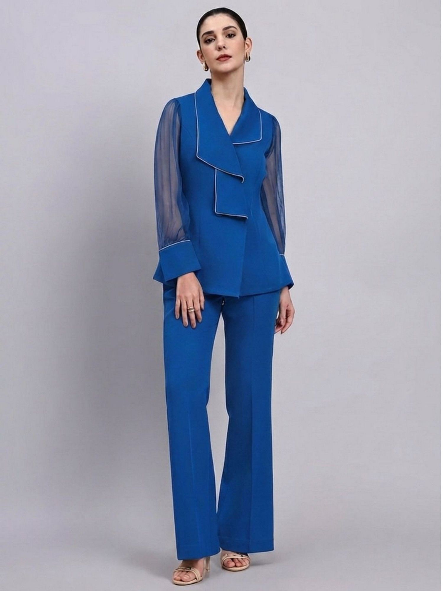 Women Ink Blue Structured Polyester Top and Pant