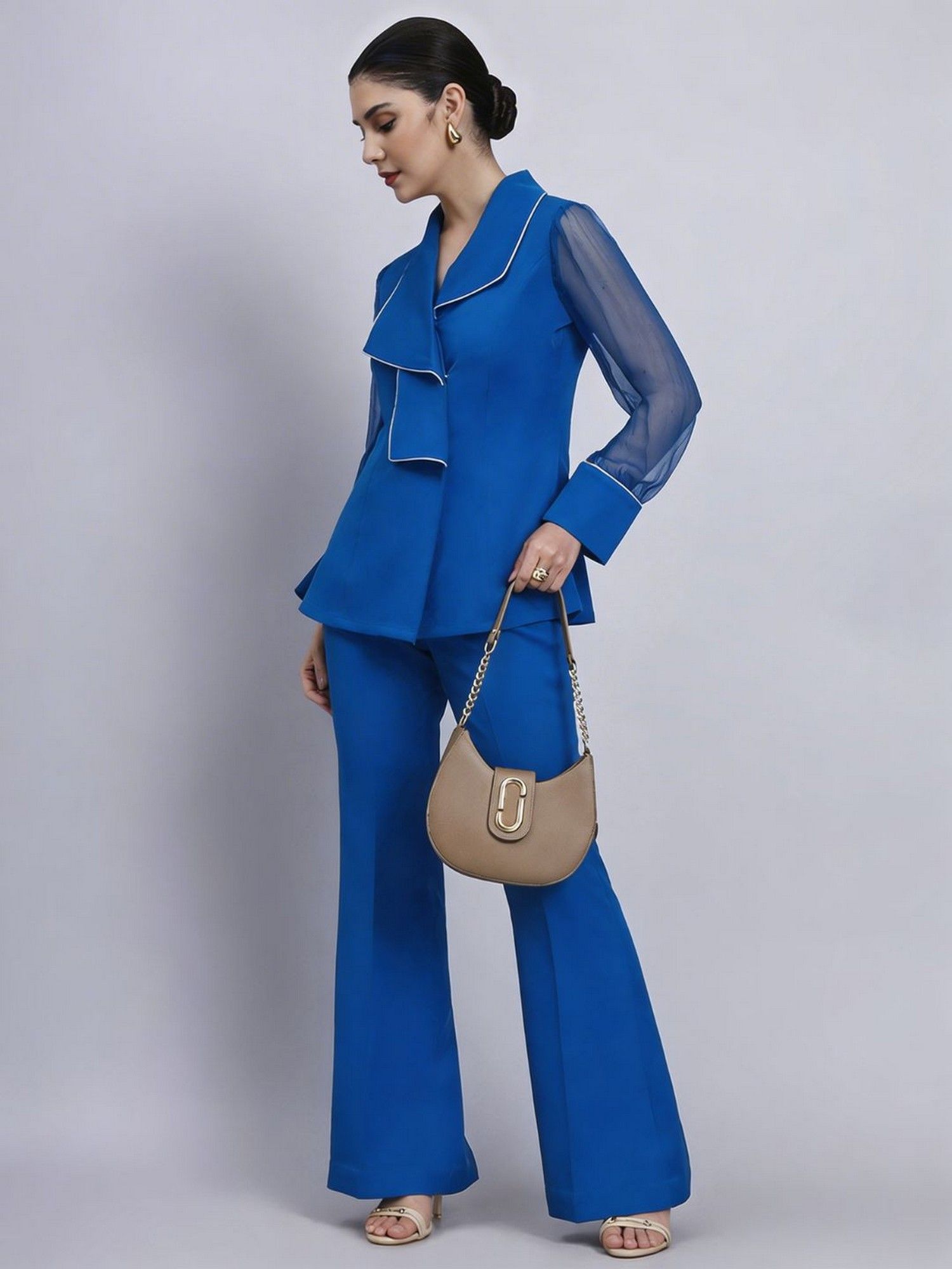 Women Ink Blue Structured Polyester Top and Pant