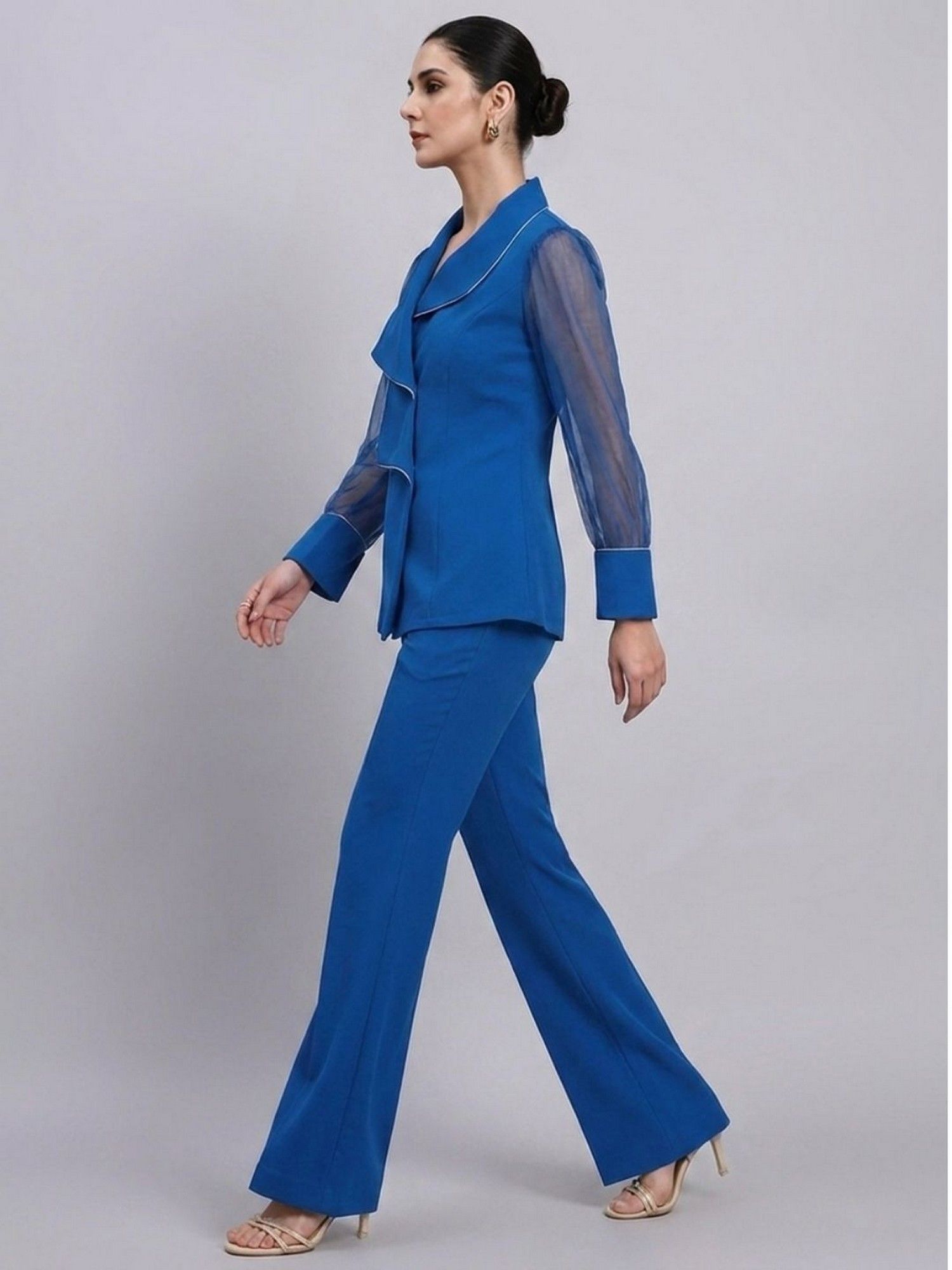 Women Ink Blue Structured Polyester Top and Pant