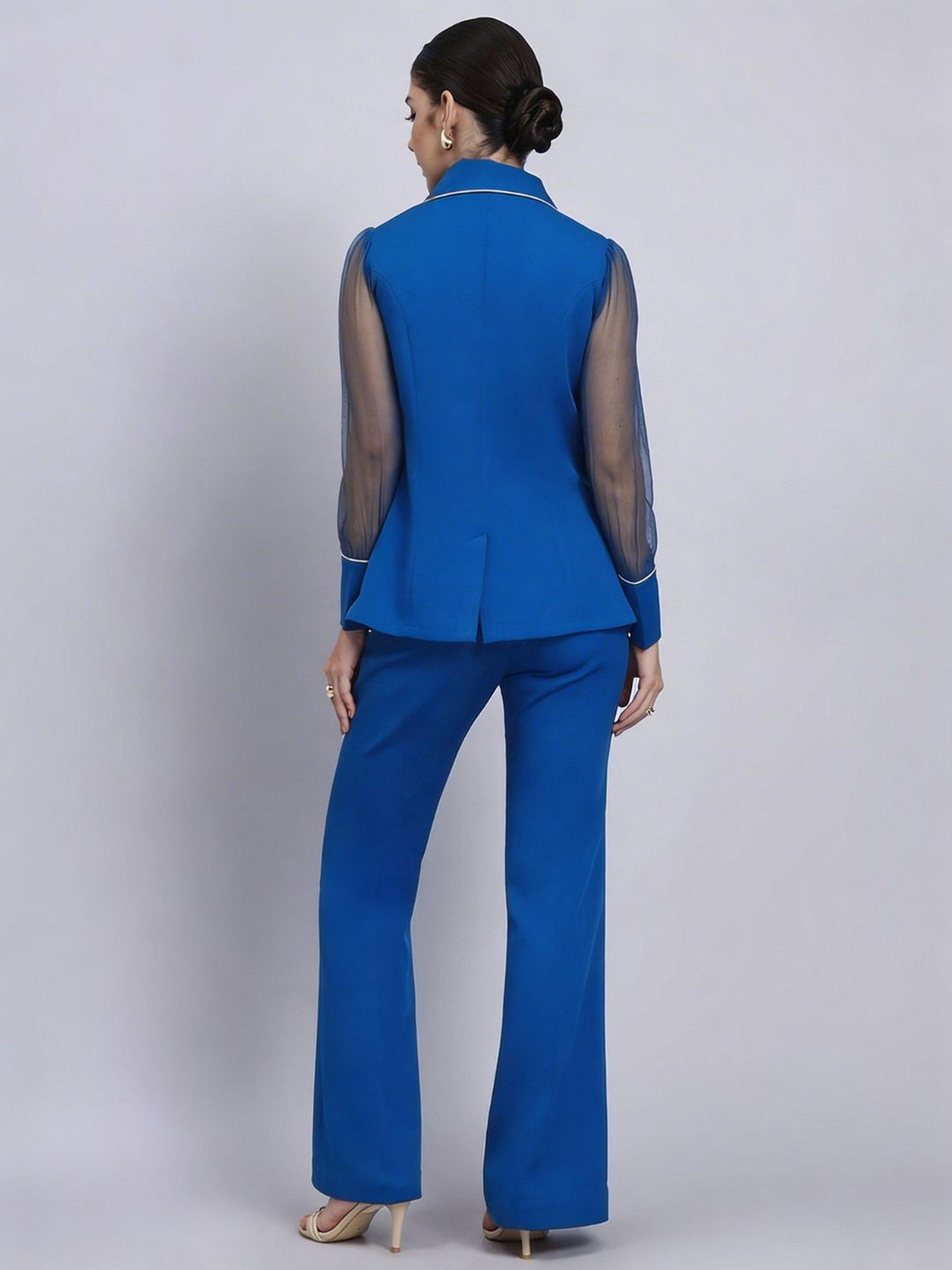 Women Ink Blue Structured Polyester Top and Pant