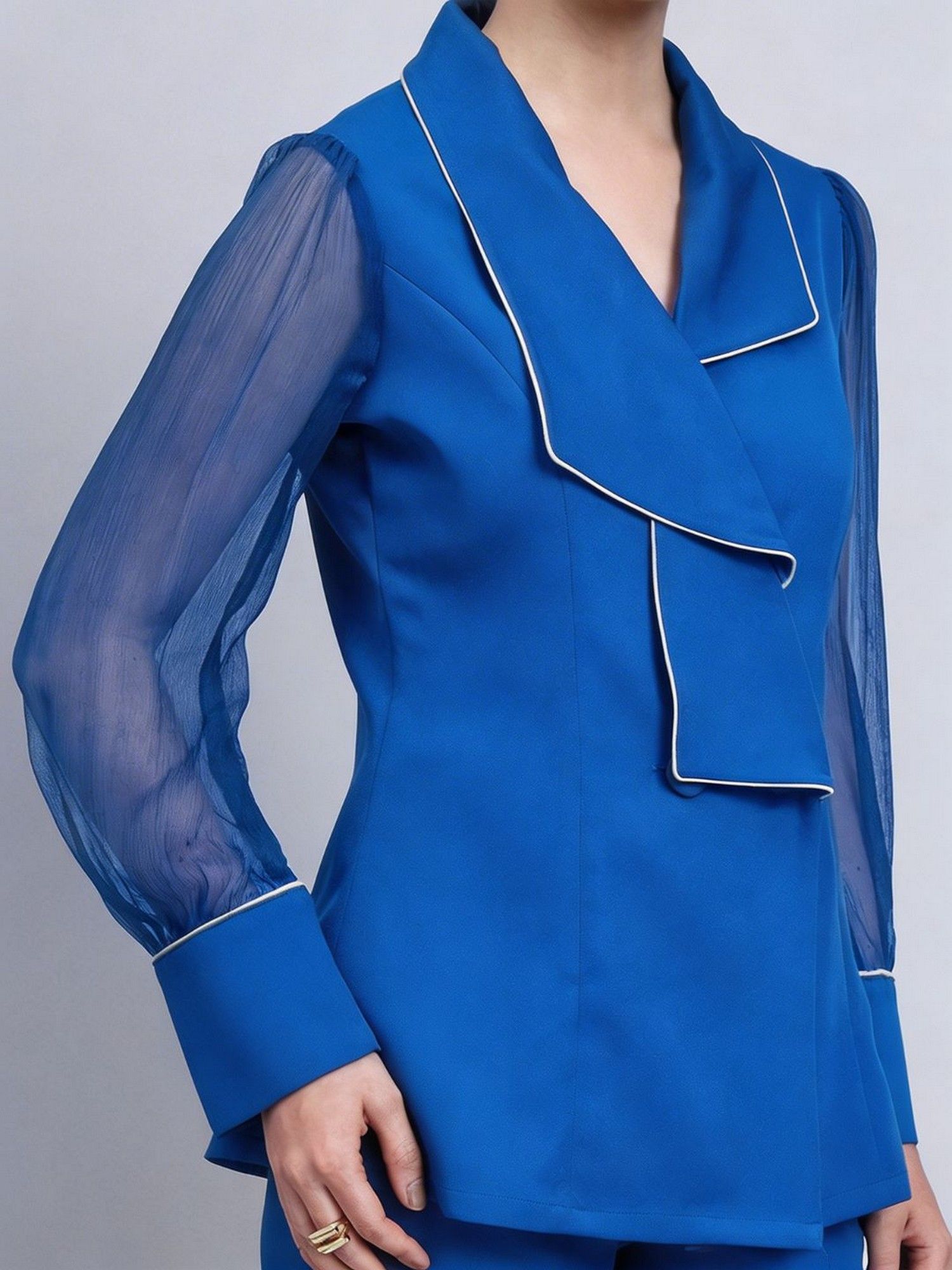 Women Ink Blue Structured Polyester Top and Pant
