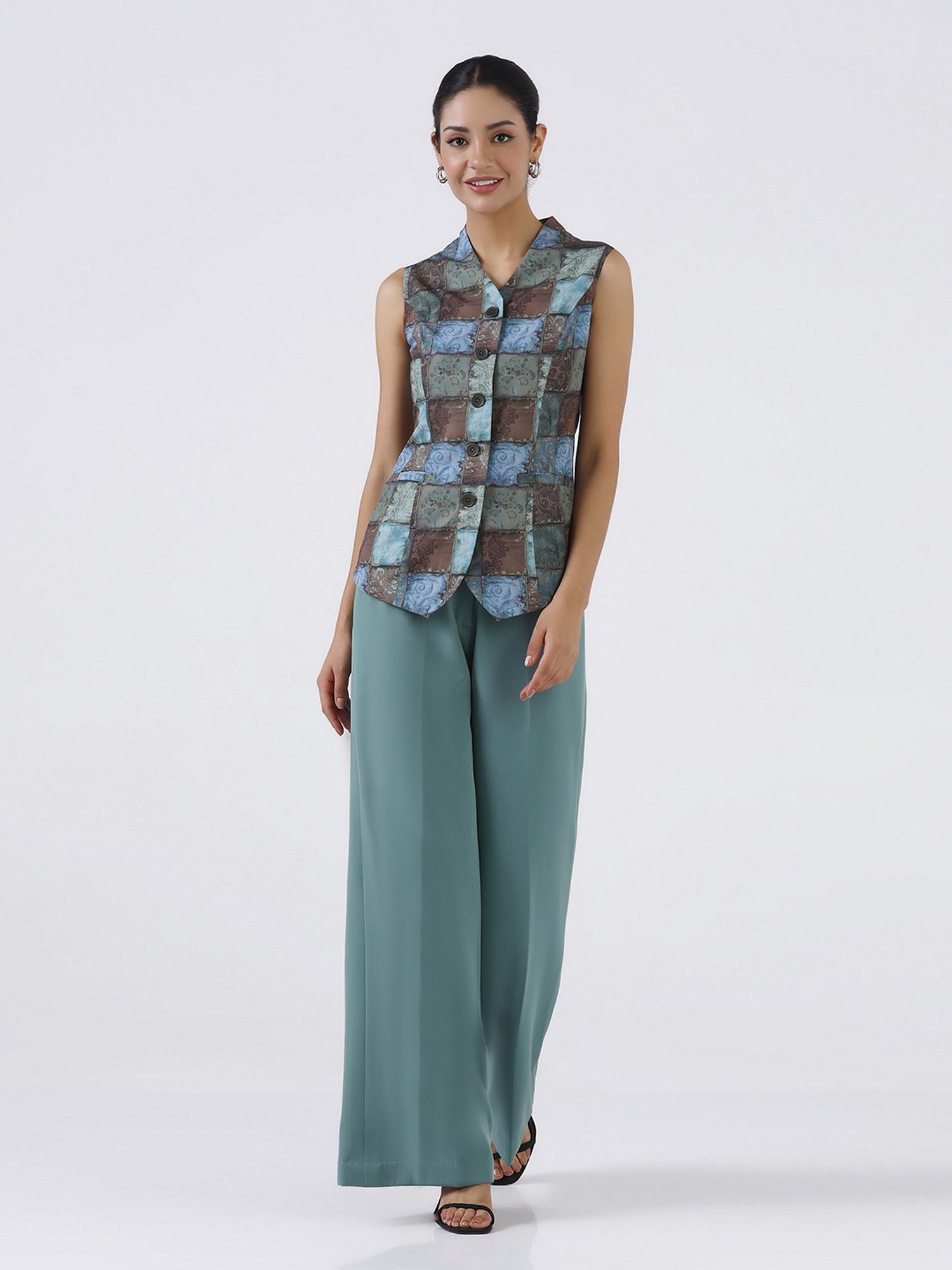 Women Multicolor Printed Polyester Sleeveless Top and Pant