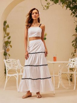 STREET 9 - Women White Cotton Boho Sleeveless Crop Top and Skirt