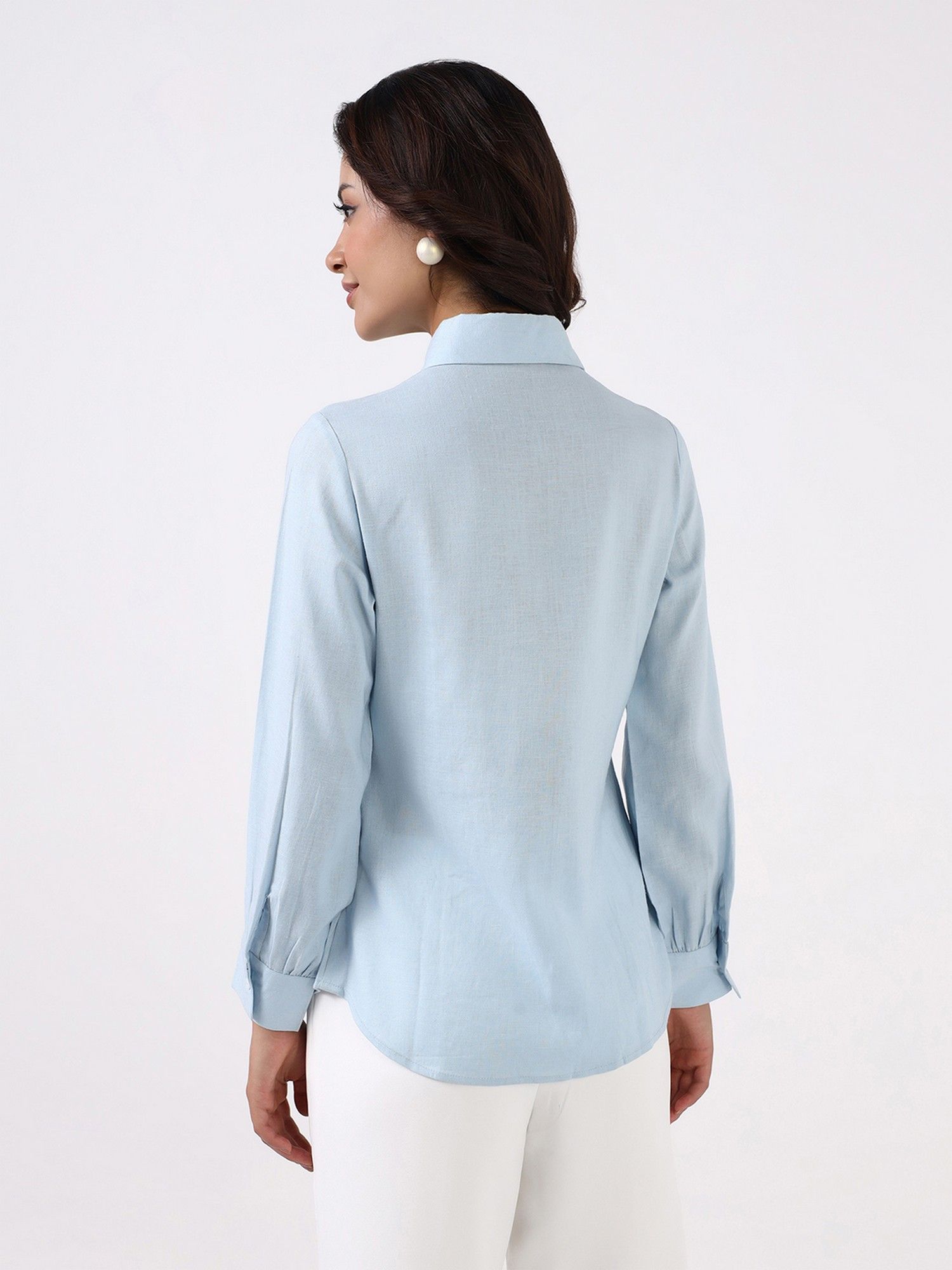 Women Sky Blue Floral Lace Shirt