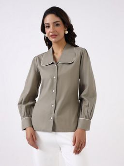 Powersutra - Women Sage-Green Peter Pan Collar Shirt