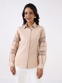 Powersutra - Women Beige Lace Panel Shirt