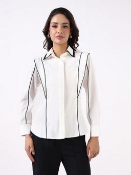 Powersutra - Women White Contrast Piping Shirt