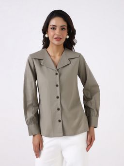 Powersutra - Women Sage Green Notch Collar Shirt
