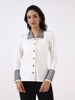 Powersutra - Women Classic White Contrast Collared Shirt