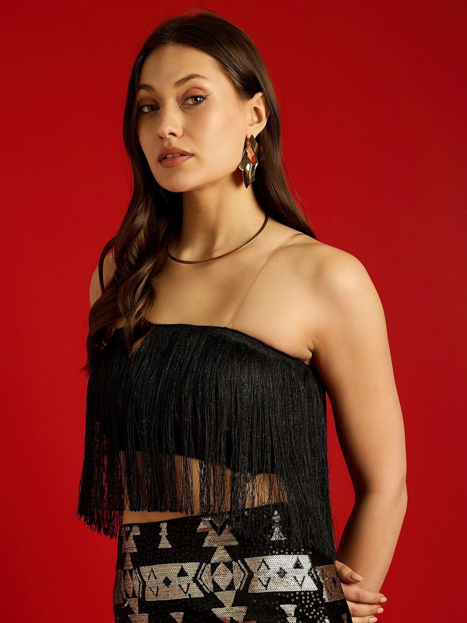 Black Fringes Crop Top