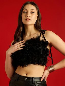 STREET 9 - Black Feather Crop Top