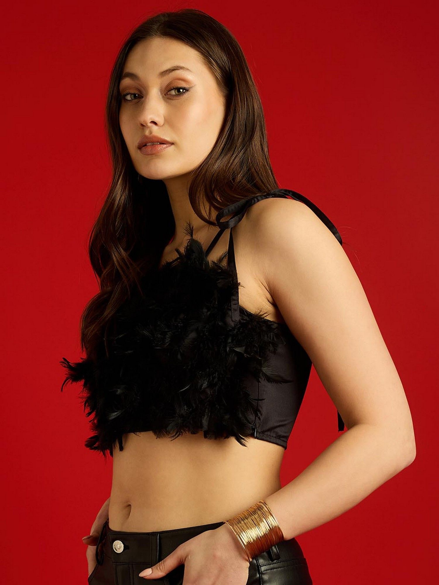 Black Feather Crop Top