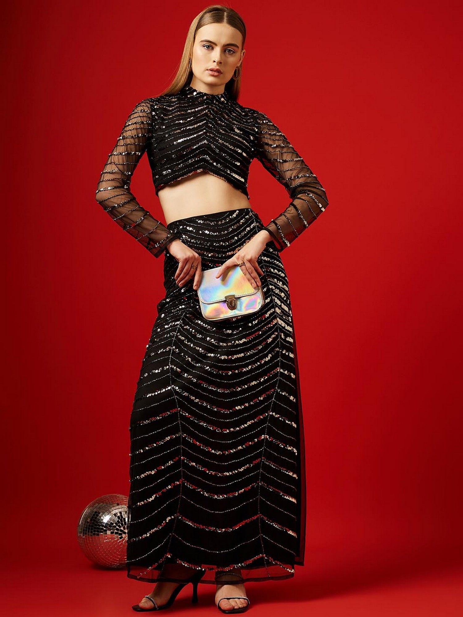 Black Embellished Crop Top