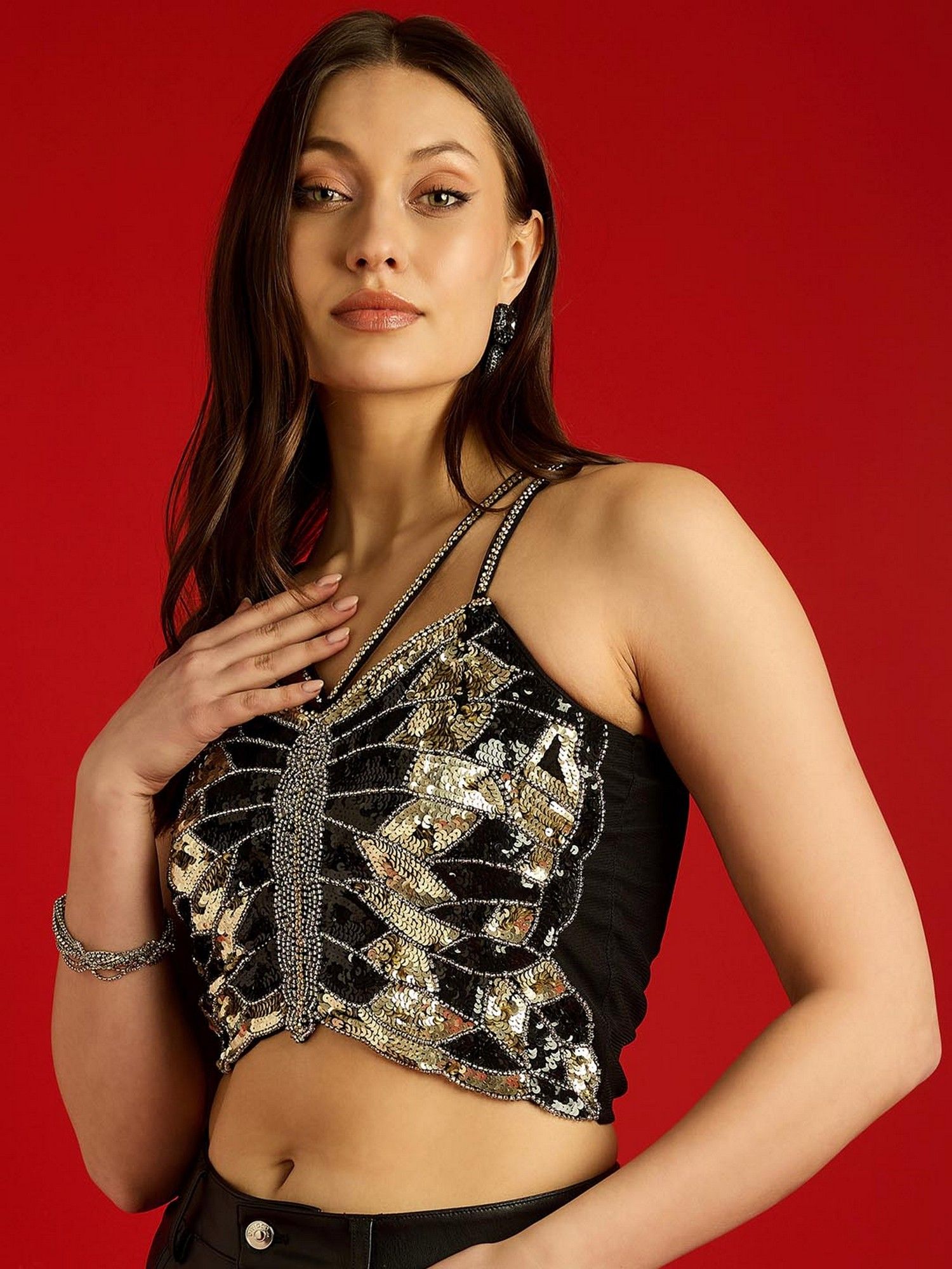 Black Butterfly Crop Top