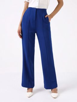 Powersutra - Women Ink Blue High-Rise Pintucked Trouser