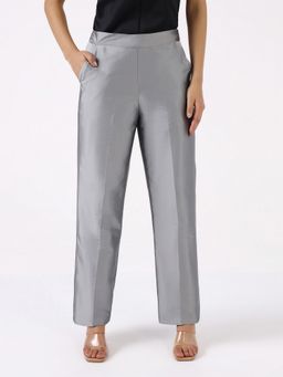 Powersutra - Women Light Grey Mid Rise Pleated Trouser