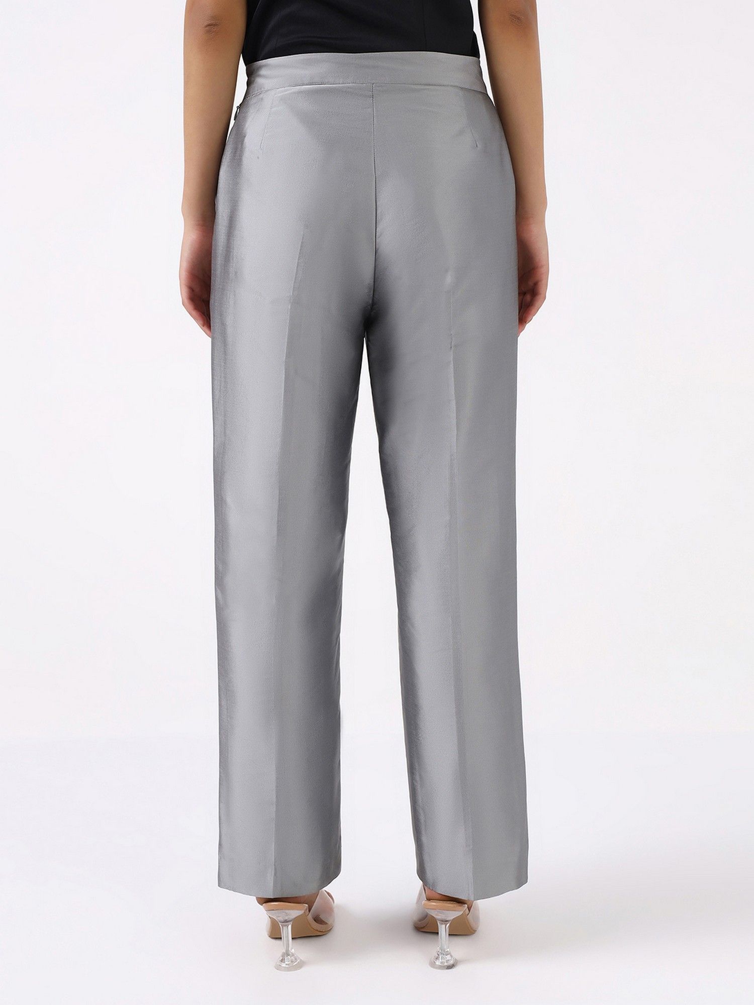 Women Light Grey Mid Rise Pleated Trouser