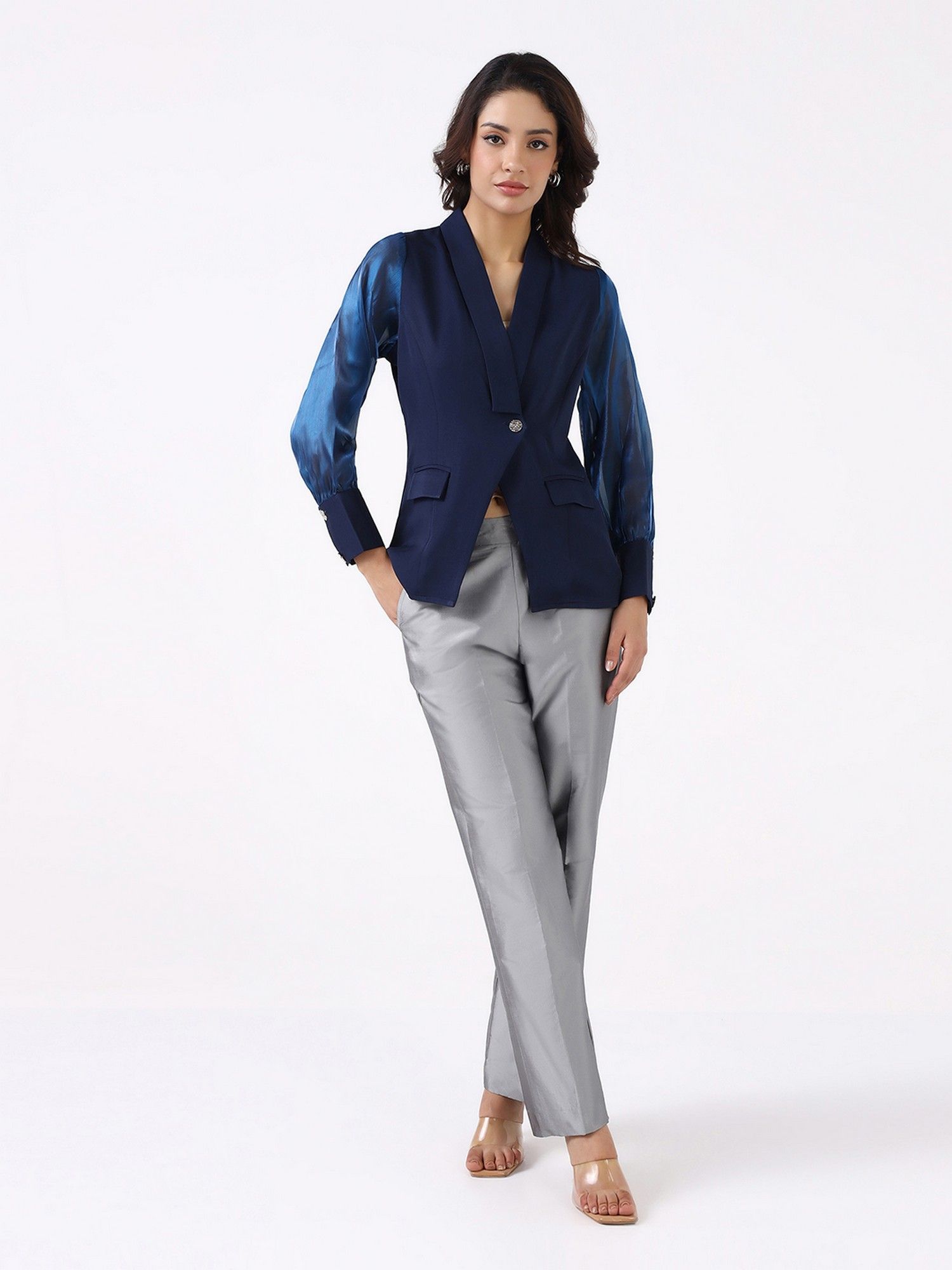 Women Light Grey Mid Rise Pleated Trouser