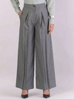 Powersutra - Women Grey High-Rise Pleated Trouser