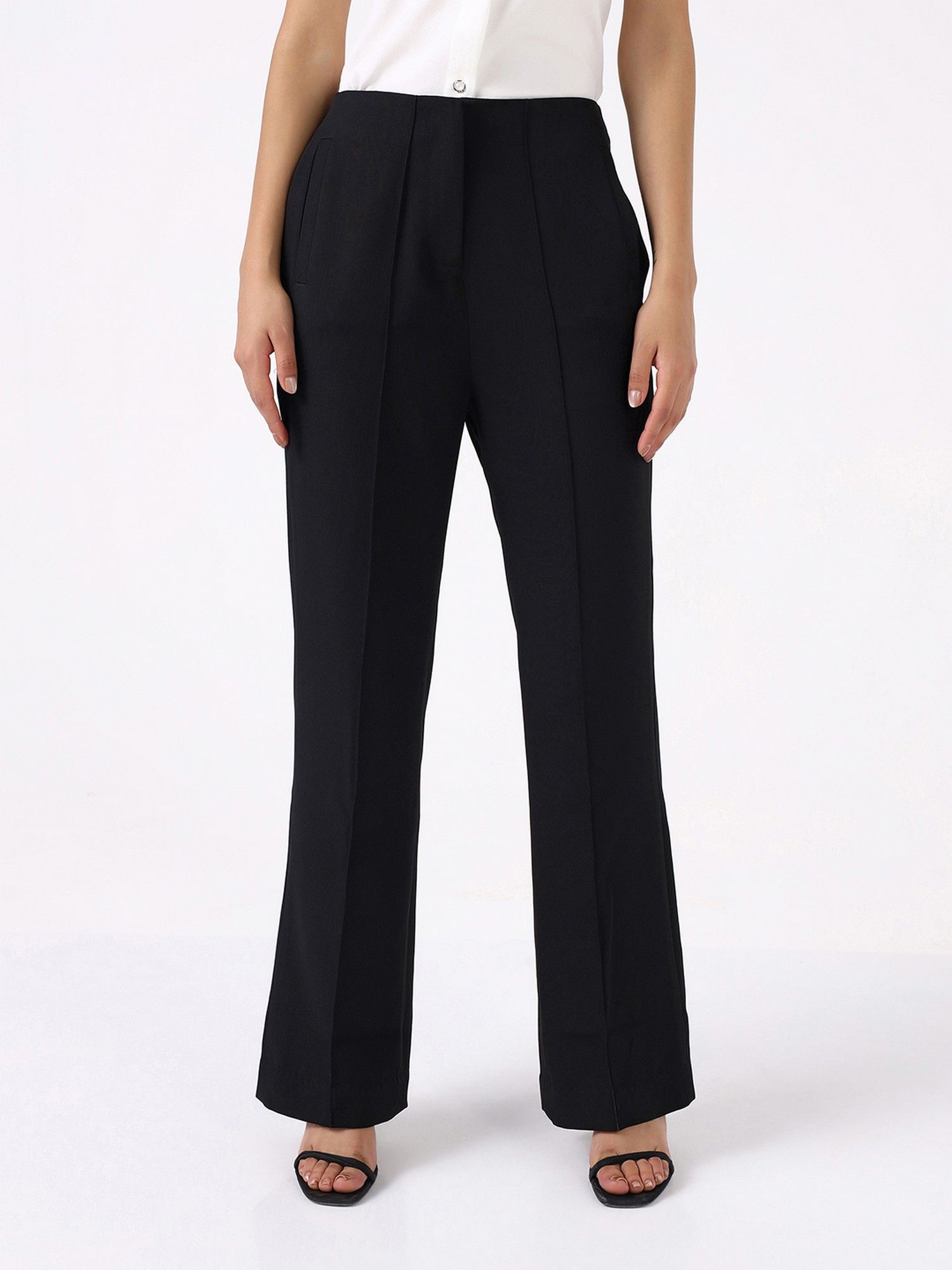 Women Black High-Rise Pintucked Trouser