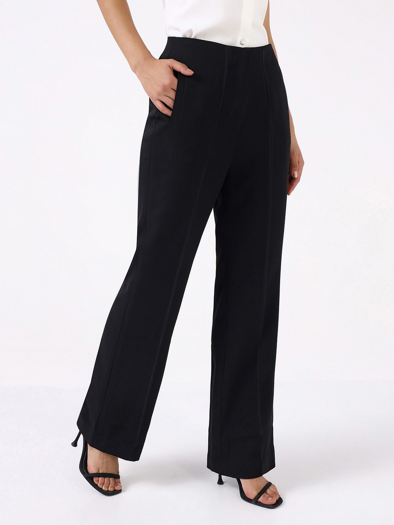 Women Black High-Rise Pintucked Trouser