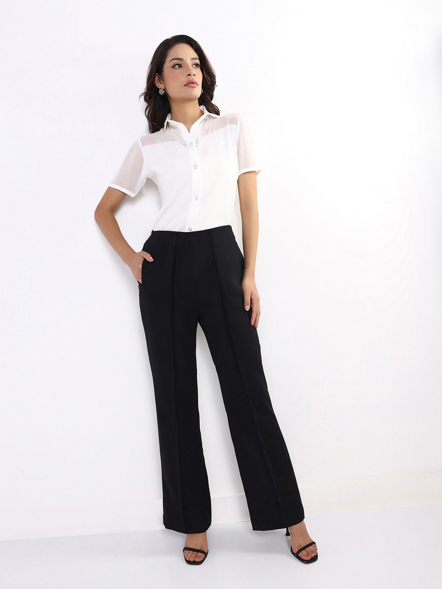Women Black High-Rise Pintucked Trouser